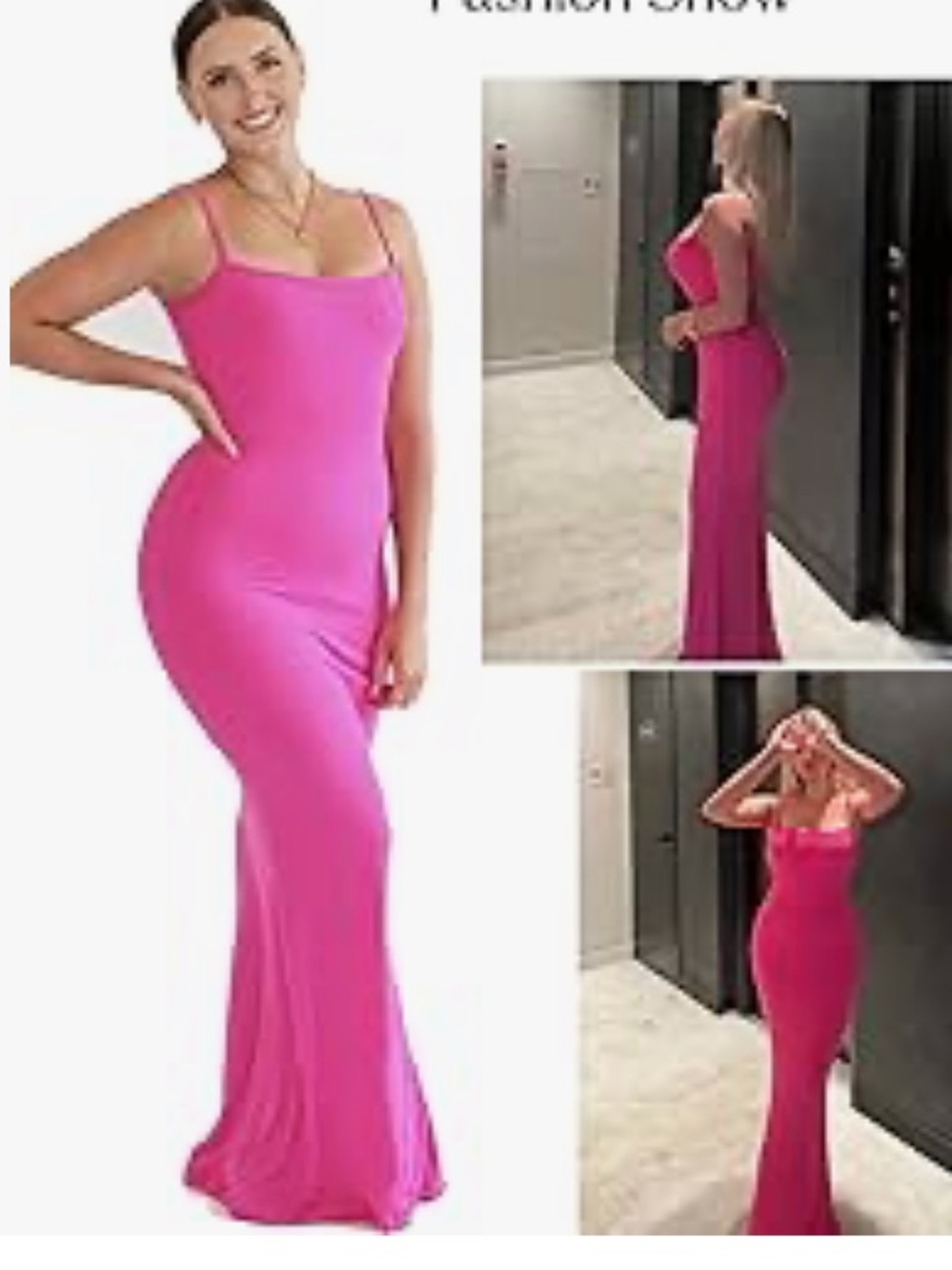 POPILUSH ribbed Pink Spaghetti-Strap Maxi Dress
